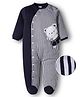 Babyhug Knit Full Sleeves Winter Wear Footed Quilted Romper With Bear Patch - Navy Blue