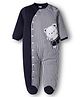 Babyhug Knit Full Sleeves Winter Wear Footed Romper With Bear Patch - Navy Blue