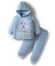 Babyhug Knit Full Sleeves Hooded Winter Wear T-Shirt & Lounge Pant Set With Animal Applique - Light Blue