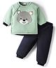 Babyhug Knit Full Raglan Sleeves Winter Wear Sweatshirt & Lounge Pant Set With Teddy Patch - Sea Green & Navy Blue