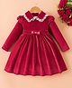 Mark & Mia Full Sleeves Solid Color Frock with Bow Applique & Lace Detailing - Red