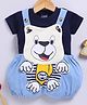 Jb Club Cotton Knit Cute Dog Patch Embroidered & Applique Detailed Dungaree With Half Sleeves Tee Set - Blue