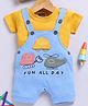 Jb Club Cotton Knit Vehicles Patch Detailed & Embroidered Dungaree With Half Sleeves Tee Set - Blue