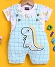 Jb Club Cotton Knit Dinosaur Patch Detailed & Checked Dungaree With Half Sleeves Tee Set - Blue