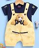 Jb Club Cotton Knit Teddy Bear Applique Detailed Dungaree With Half Sleeves Tee Set - Yellow