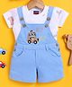 Jb Club Cotton Knit Car Printed & Embroidered Dungaree With Half Sleeves Tee Set - Blue