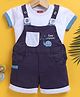 Jb Club Cotton Knit Baby Elephant Embroidered Dungaree With Half Sleeves Tee Set -  Grey
