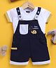 Jb Club Cotton Knit Baby Elephant Embroidered Dungaree With Half Sleeves Tee Set -  Navy Blue