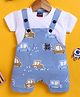 Jb Club Cotton Knit Car Printed Dungaree With Half Sleeves Tee Set - Blue