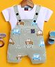 Jb Club Cotton Knit Car Printed Dungaree With Half Sleeves Tee Set - Green