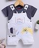 Jb Club Cotton Knit Animals Patch Embroidered & Checked Dungaree With Half Sleeves Tee Set - Grey
