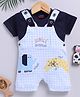Jb Club Cotton Knit Animals Patch Embroidered & Checked Dungaree With Half Sleeves Tee Set - Blue