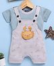 Jb Club Cotton Knit Crab Patch Embroidered Dungaree With Half Sleeves Tee Set - Grey