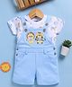 Jb Club Cotton Knit Lion & Tiger Embroidered Dungaree With Half Sleeves Tee Set - Blue