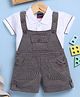 Jb Club Cotton Knit Striped Dungaree With Half Sleeves Polo Tee Set - Brown
