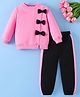 Mark & Mia Full Sleeves Top & Jogger Set with Bow Applique & Tape Detailing - Pink & Black