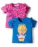 Doodle Poodle 100% Cotton Knit Half Sleeves Tops with Floral & Bunny Print Pack of 2 - Dark Pink & Blue