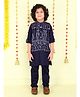 Ministitch Cotton Silk Woven Full Sleeves Solid Kurta & Pant With Floral Embroidered Jacket Set - Navy Blue