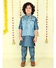 Ministitch Jaquard Woven Full Sleeves Solid Kurta Pyjama With Abstract Printed Jacket Set - Teal