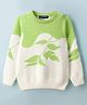 Pine Kids Knit Full Sleeves Pullover Sweater with Tropical Theme Print - Light Green & White