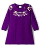 Babyhug Knitted Full Raglan Sleeves Woollen Dress With Floral Embroidery - Purple