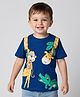 Babyhug 100 % Cotton Knit Half Sleeves T-Shirt with Giraffe & Crocodile Print - Navy Blue