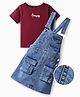 OLLINGTON ST. Cotton Half Sleeves Top & Denim Pinafore - Maroon & Indigo