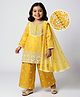 Babyhug Chanderi Woven Three Fourth Sleeves Floral Embroidered Kurti Palazzo Set with Dupatta - Yellow