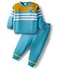 Babyhug Knit Full Sleeves Striped Pullover Sweater Set with Bear Patch Detailing - Aqua Blue