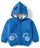 Babyhug Knit Full Sleeves Front Open Hooded Sweater Set with Paw Design - Blue
