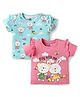 Doodle Poodle 100% Cotton Knit Half Sleeves Animal Printed Tops with Frill Detailing Pack of 2 - Aqua Blue & Pink