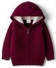 Babyhug Knit Full Sleeves Front Open Hooded Sweater With Cable Knit Design- Maroon