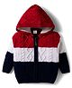 Babyhug Woven Full Sleeves Hooded Front Open Sweater With Color Block & Cable Knit Design - Red White & Navy Blue