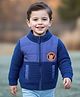 Babyhug Knit Full Sleeves Front Open Sweater with Animal Badge - Blue