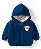 Babyhug Knit Full Raglan Sleeves Front Open Hooded Sweater with Cable Knit Design & Bear Applique - Navy Blue