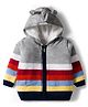 Babyhug Knit Full Sleeves Front Open Hooded Sweater with Color Block & Ear Applique - Grey