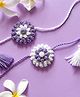 Bobbles & Scallops  Set of 2 Crocheted Layered Floral Rakhis - Light Purple & White
