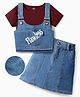 OLLINGTON ST. Cotton Sinker Knit Half  Sleeves Top & Denim Skirt - Maroon & Indigo