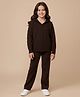 Pine Kids Knit Full Sleeves Hooded Sweater Set With Cable Knit Design - Brown