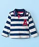 Babyhug 100% Cotton Knit Full Sleeves Polo T-Shirt with Stripes & Patch Detailing - Navy Blue & White