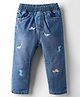 Little Kangaroos Denim Woven Full Length Jeans With Dino Embriodery - Royal Blue
