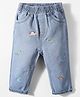 Little Kangaroos Woven Full Length Denim Jeans With Dino Embroidery - Light Blue