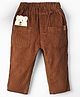 Little Kangaroos Corduroy Woven Full Length Trouser With Teddy Bear Patch - Brown