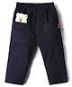 Little Kangaroos Corduroy Woven Full Length Trouser With Teddy Bear Patch - Navy Brown