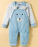 Little Kangaroos Cotton Woven Full Sleeves Dungarees With Striped T-Shirt - Light Blue
