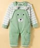 Little Kangaroos Cotton Woven Full Sleeves Dungarees With Striped T-Shirt - Light Green
