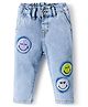 Bonfino Woven Full Length Denim Washed Jeans With Smiley Patch - Blue