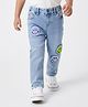Bonfino Woven Full Length Denim Washed Jeans With Smiley Patch - Blue