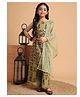 Aspriya Cotton Woven Sleeveless Floral Printed & Gota Lace Embellished Kurta Palazzo With Dupatta Set - Green