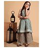 Aspriya Cotton Woven Sleeveless Floral & Chevron Printed Kurta & Sharara Set - Sea Green